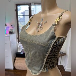 Versace Denim and Crop Top w/ Gold Hardware